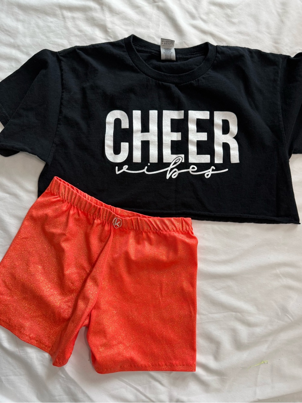 Kids Orange Sparkle Athletic Shorts with - Cheer Vibes Crop top